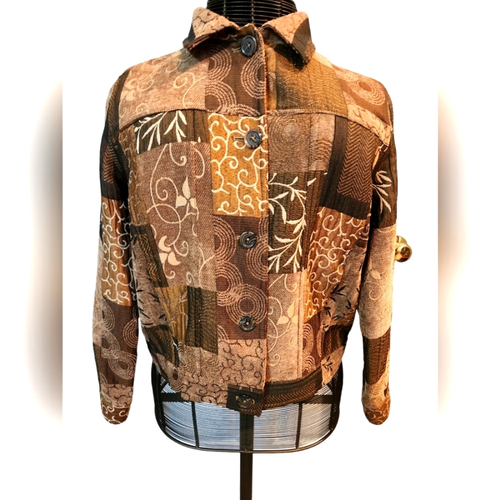 BRECKENRIDGE Size PL tapestry jacket. Shades of brown & tan.